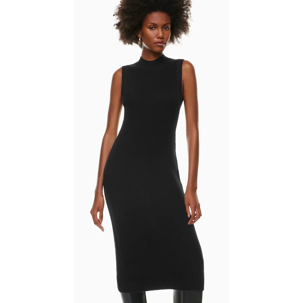 Babaton Aritzia Black Merino Wool Sleeveless Mock Neck Ribbed Midi Dress XS
